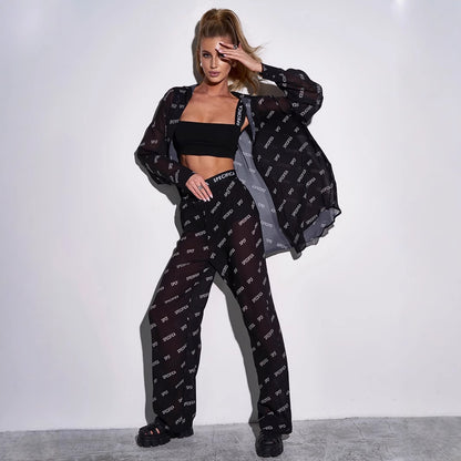 Sunscreen Shirt & Printed Chiffon Trousers Sets